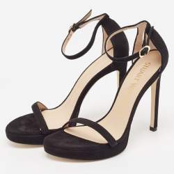 Stuart Weitzman Black Suede Nudist Disco Platform Sandals Size 37