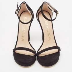 Stuart Weitzman Black Suede Nudist Disco Platform Sandals Size 37