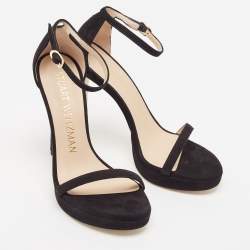 Stuart Weitzman Black Suede Nudist Disco Platform Sandals Size 37