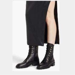 Pre Owned Stuart Weitzman Black Leather Ankle Strap Boots Size 39