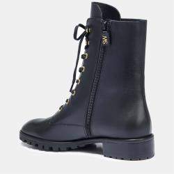 Pre Owned Stuart Weitzman Black Leather Ankle Strap Boots Size 39