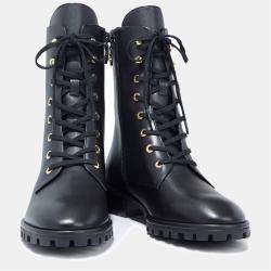 Pre Owned Stuart Weitzman Black Leather Ankle Strap Boots Size 39