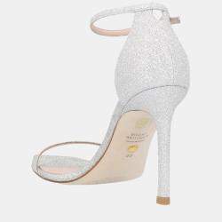 Pre Owned Stuart Weitzman Glitter Ankle Strap Sandals Size 37