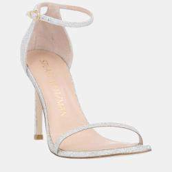 Pre Owned Stuart Weitzman Glitter Ankle Strap Sandals Size 37