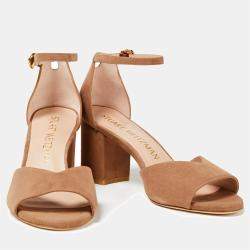 Pre Owned Stuart Weitzman Suede Ankle Strap Block Heel Sandals Size 37