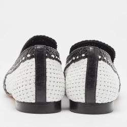Stuart Weitzman Black/White Woven Leather Riviera Smoking Slippers Size 36