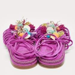 Stuart Weitzman Pink Suede Embellished Lace Up Slide Flats Size 36