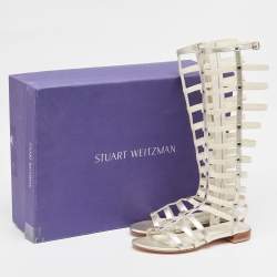 Stuart Weitzman Metallic Leather and Elastic Gladiator Flat Sandals Size 37