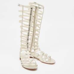 Stuart Weitzman Metallic Leather and Elastic Gladiator Flat Sandals Size 37