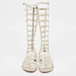 Stuart Weitzman Metallic Leather and Elastic Gladiator Flat Sandals Size 37