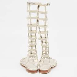 Stuart Weitzman Metallic Leather and Elastic Gladiator Flat Sandals Size 37