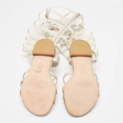 Stuart Weitzman Metallic Leather and Elastic Gladiator Flat Sandals Size 37