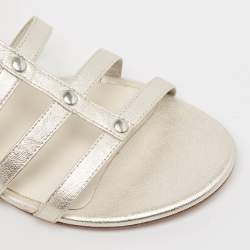 Stuart Weitzman Metallic Leather and Elastic Gladiator Flat Sandals Size 37