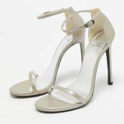 Stuart Weitzman Grey Leather Ankle Strap Sandals Size 38.5