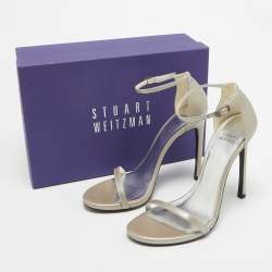 Stuart Weitzman Grey Leather Ankle Strap Sandals Size 38.5