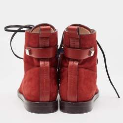 Stuart Weitzman Red Suede and Leather Ankle Boots Size 42.5