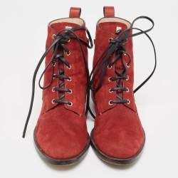 Stuart Weitzman Red Suede and Leather Ankle Boots Size 42.5