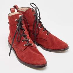 Stuart Weitzman Red Suede and Leather Ankle Boots Size 42.5