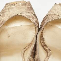 Stuart Weitzman Beige Python Embossed Leather  Slingback Pumps Size 38.5  