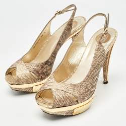 Stuart Weitzman Beige Python Embossed Leather  Slingback Pumps Size 38.5  
