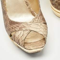 Stuart Weitzman Beige Python Embossed Leather  Slingback Pumps Size 38.5  