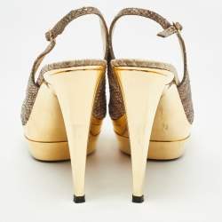 Stuart Weitzman Beige Python Embossed Leather  Slingback Pumps Size 38.5  