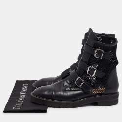 Stuart Weitzman Black Leather and Mesh Buckle Boots Size 42