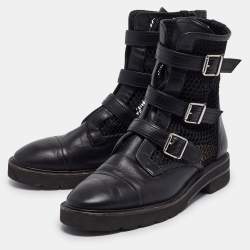 Stuart Weitzman Black Leather and Mesh Buckle Boots Size 42