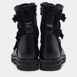 Stuart Weitzman Black Leather and Mesh Buckle Boots Size 42