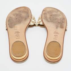 Stuart Weitzman Beige Textured Suede Studded Thong Slides Size 41