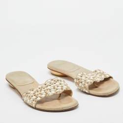 Stuart Weitzman Beige Textured Suede Studded Thong Slides Size 41