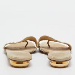 Stuart Weitzman Beige Textured Suede Studded Thong Slides Size 41