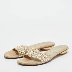 Stuart Weitzman Beige Textured Suede Studded Thong Slides Size 41