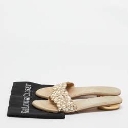 Stuart Weitzman Beige Textured Suede Studded Thong Slides Size 41