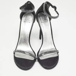 Stuart Weitzman Black Satin Crystal Embellished Ankle Strap Sandals Size 41