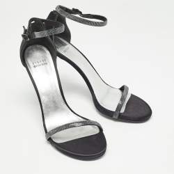 Stuart Weitzman Black Satin Crystal Embellished Ankle Strap Sandals Size 41