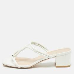Stuart Weitzman White Leather T Strap Sandals Size 37.5