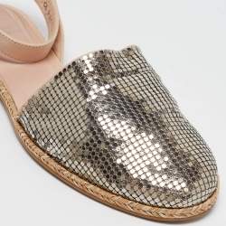 Stuart Weitzman Silver/Beige Metal and Leather Colorblock Espadrilles Size 38