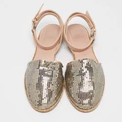 Stuart Weitzman Silver/Beige Metal and Leather Colorblock Espadrilles Size 38
