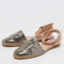 Stuart Weitzman Silver/Beige Metal and Leather Colorblock Espadrilles Size 38
