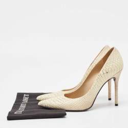 Stuart Weitzman Cream Embossed Python Pointed Toe Pumps Size 39