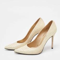 Stuart Weitzman Cream Embossed Python Pointed Toe Pumps Size 39