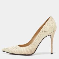 Stuart Weitzman Cream Embossed Python Pointed Toe Pumps Size 39