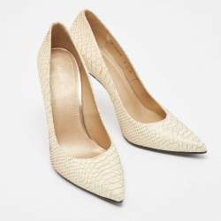 Stuart Weitzman Cream Embossed Python Pointed Toe Pumps Size 39