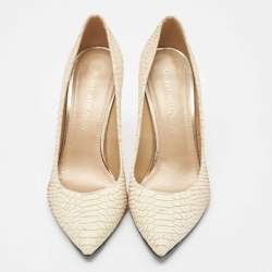Stuart Weitzman Cream Embossed Python Pointed Toe Pumps Size 39