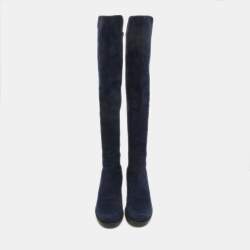 Stuart Weitzman Navy Blue Suede Knee Length Boots Size 38
