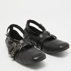 Stuart Weitzman Black Leather Bolshoi Buckle Detail Ballet Flats Size 40