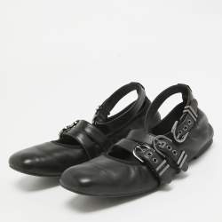 Stuart Weitzman Black Leather Bolshoi Buckle Detail Ballet Flats Size 40