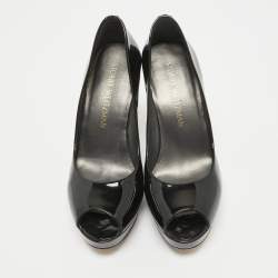 Stuart Weitzman Black Patent Leather Peep Toe Pumps Size 36