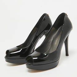 Stuart Weitzman Black Patent Leather Peep Toe Pumps Size 36